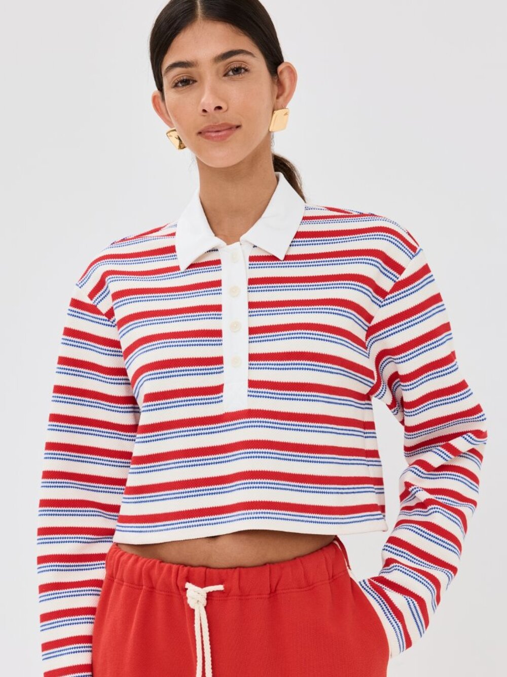 Reformation Anna Rugby Shirt in Red and Blue Stripe, Size Small